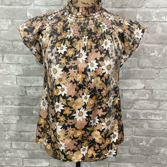 Moodie Black Floral Smocked Top - Picture 1 of 6